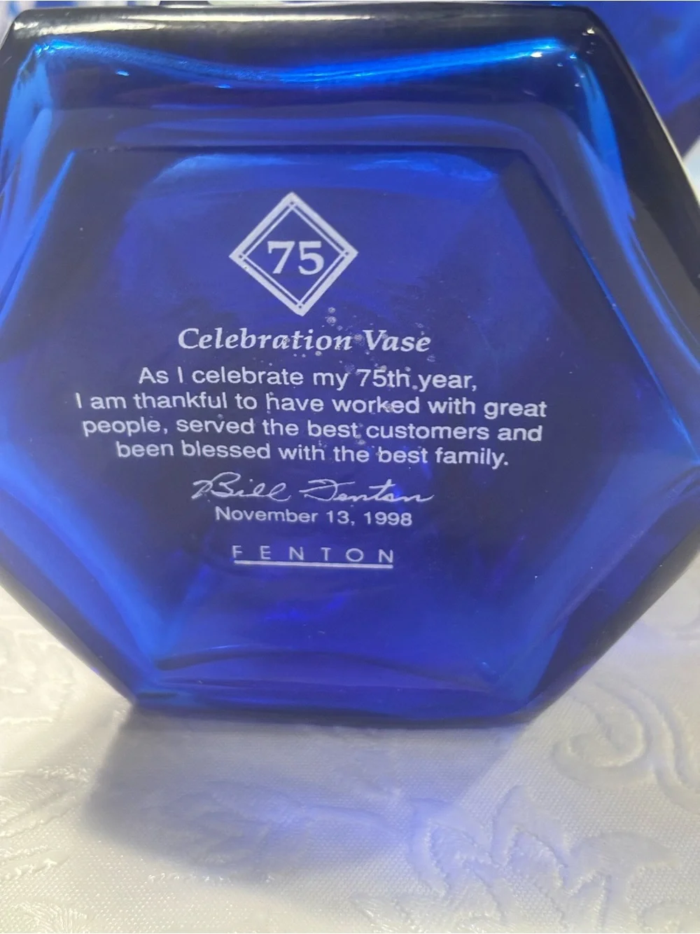 Fenton Cobalt Blue Hand-Painted Floral Glass Vase